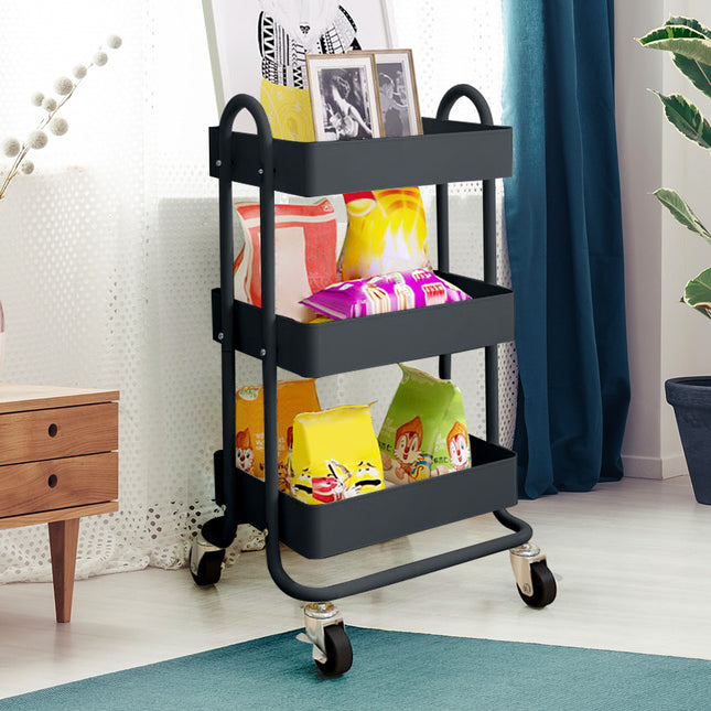 Levede 3 Tiers Kitchen Trolley Cart Grey-1973193876848119815