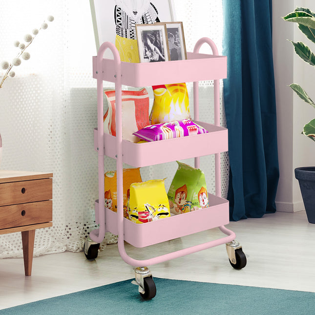 Levede 3 Tiers Kitchen Trolley Cart Pink-1973193877036863495