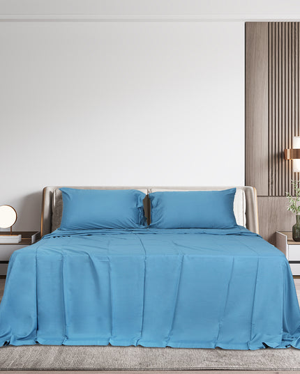 Dreamz 4pcs King Size 100% Bamboo Bed Sheet Set in Blue Colour-1973194025913683975