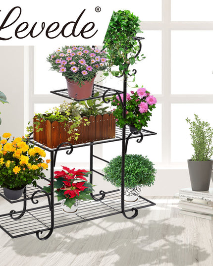 Levede Plant Stand Outdoor Indoor Metal Black-1973193772879712263