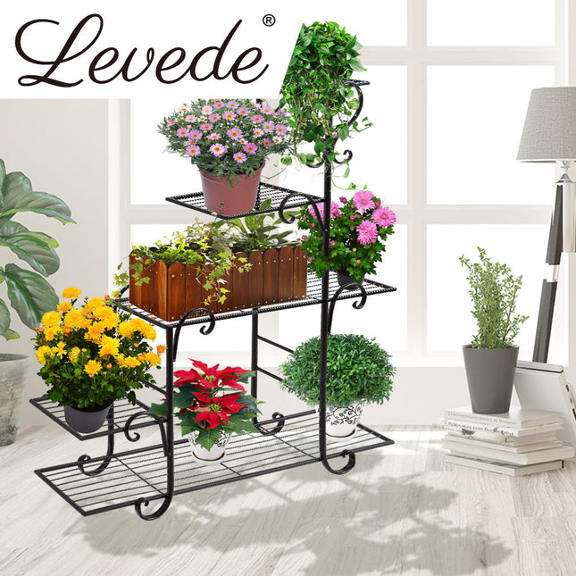 Levede Plant Stand Outdoor Indoor Metal Black-1973193772879712263