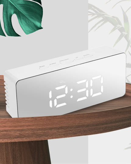 Alarm Clock Digital Led Mirror Desk Silver-1973193872133722119