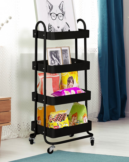 Levede 4 Tiers Kitchen Trolley Cart Black-1973193877439516679