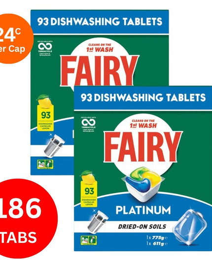 Fairy Platinum x 186 Lemon Dishwasher Tablets-1984023723342172160