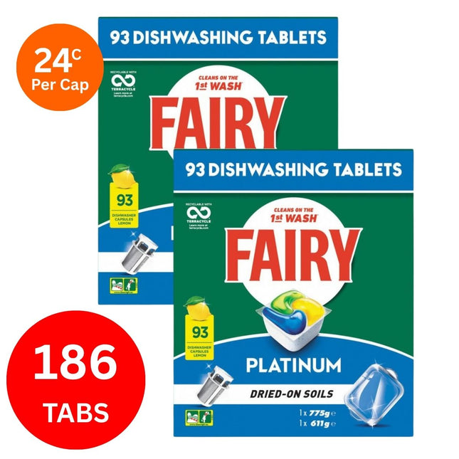Fairy Platinum x 186 Lemon Dishwasher Tablets-1984023723342172160
