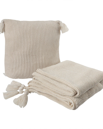 DreamZ Knitting Throw Blanket Cushion Beige-1973194038228160512