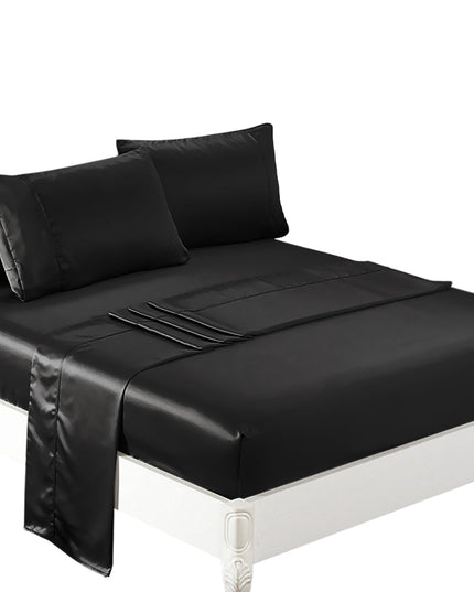 DreamZ Silky Satin Sheets Fitted Flat Queen Black-1973194024038830080