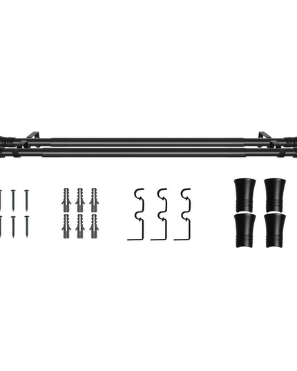 Marlow Black Double Curtain Rod Steel Pole Pommel Set Extendable Adjustable-1973193448194445312
