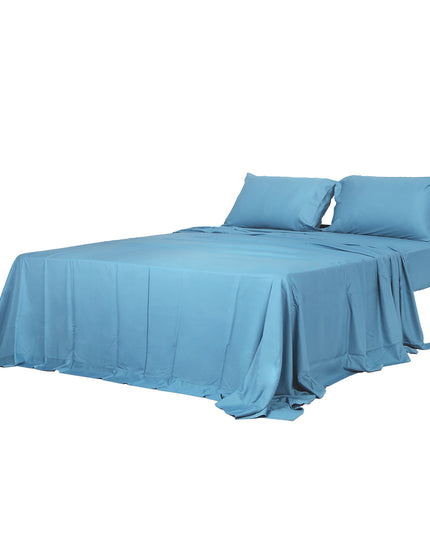 Dreamz 4pcs Double Size 100% Bamboo Bed Sheet Set in Blue Colour-1973194025158709248