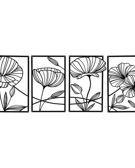 Yezi Metal Wall Art 4Pcs Floral Minimalist Line Decor-1973193531543654400