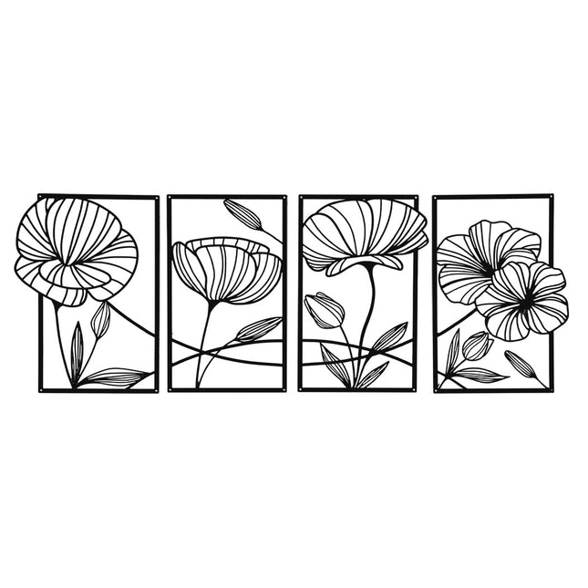Yezi Metal Wall Art 4Pcs Floral Minimalist Line Decor-1973193531543654400