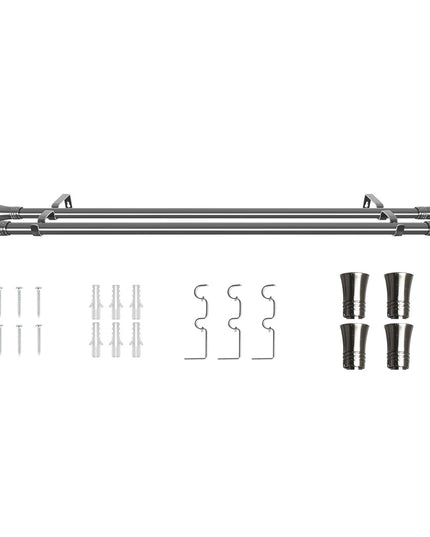 Marlow Silver Double Curtain Rod Steel Pole Pommel Set Extendable Adjustable-1973193448378994688