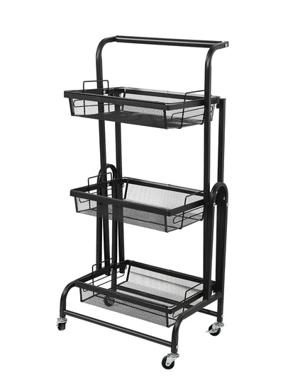 Levede 3 Tier Kitchen Trolley Cart Swivel Black Colour-1975420477254012928