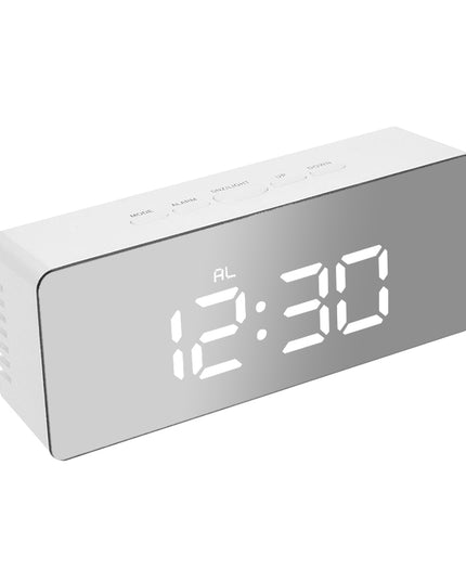 Alarm Clock Digital Led Mirror Desk Silver-1973193872133722112