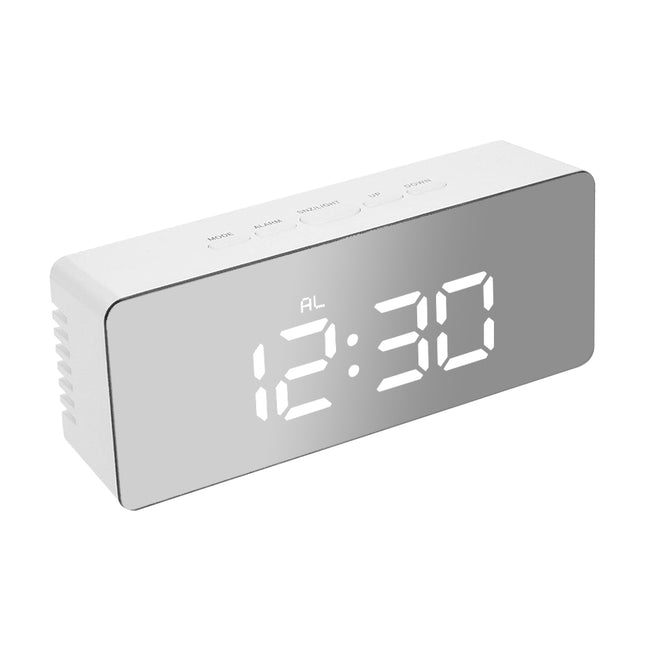 Alarm Clock Digital Led Mirror Desk Silver-1973193872133722112