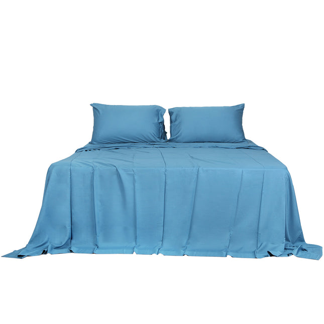 Dreamz 4pcs King Size 100% Bamboo Bed Sheet Set in Blue Colour-1973194025913683969