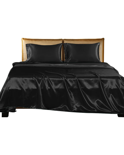 DreamZ Silky Satin Sheets Fitted Flat Queen Black-1973194024038830081