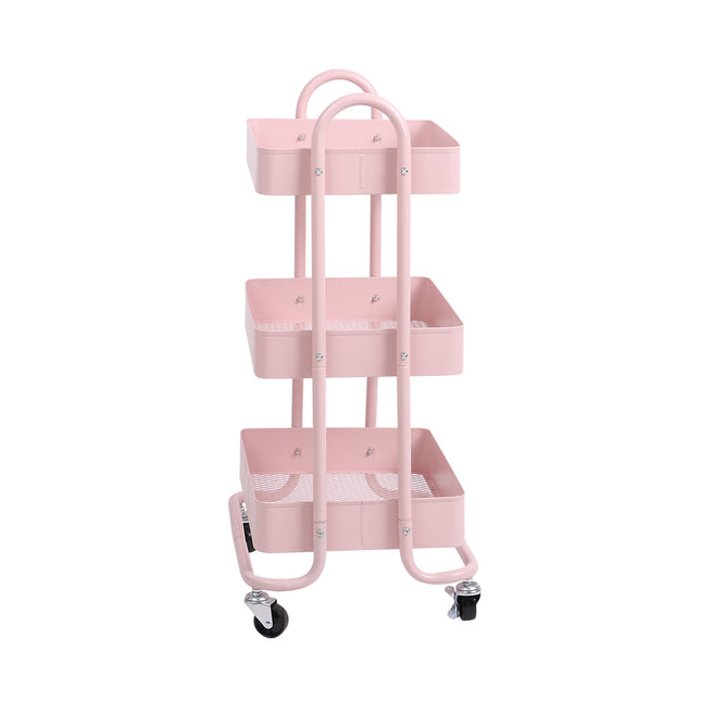 Levede 3 Tiers Kitchen Trolley Cart Pink-1973193877036863489