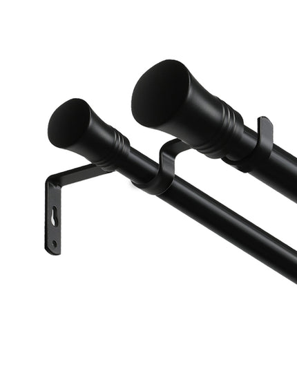 Marlow Black Double Curtain Rod Steel Pole Pommel Set Extendable Adjustable-1973193448194445313