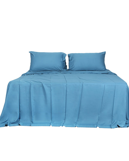 Dreamz 4pcs Double Size 100% Bamboo Bed Sheet Set in Blue Colour-1973194025158709249