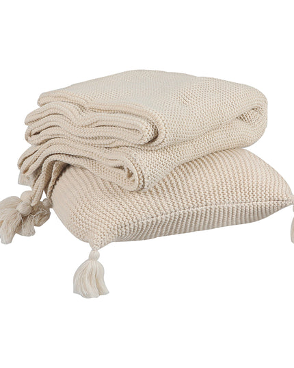 DreamZ Knitting Throw Blanket Cushion Beige-1973194038228160513