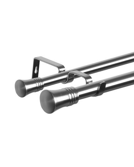 Marlow Silver Double Curtain Rod Steel Pole Pommel Set Extendable Adjustable-1973193448378994689