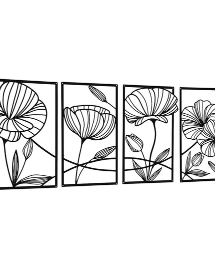 Yezi Metal Wall Art 4Pcs Floral Minimalist Line Decor-1973193531543654401