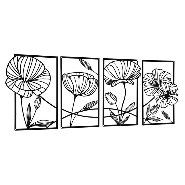 Yezi Metal Wall Art 4Pcs Floral Minimalist Line Decor-1973193531543654401