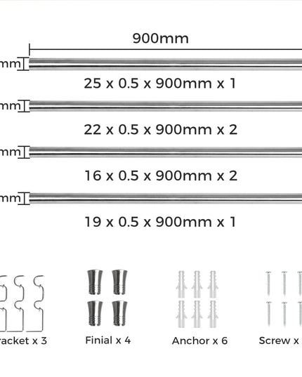 Marlow Silver Double Curtain Rod Steel Pole Pommel Set Extendable Adjustable-1973193448378994690
