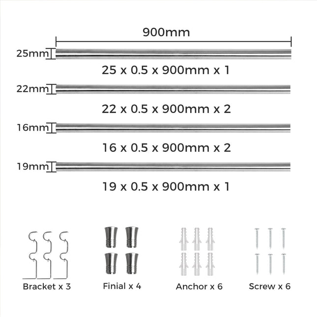 Marlow Silver Double Curtain Rod Steel Pole Pommel Set Extendable Adjustable-1973193448378994690