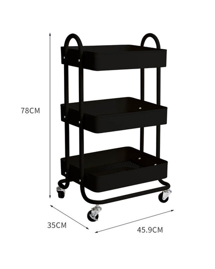 Levede 3 Tiers Kitchen Trolley Cart Black-1973193876663570434