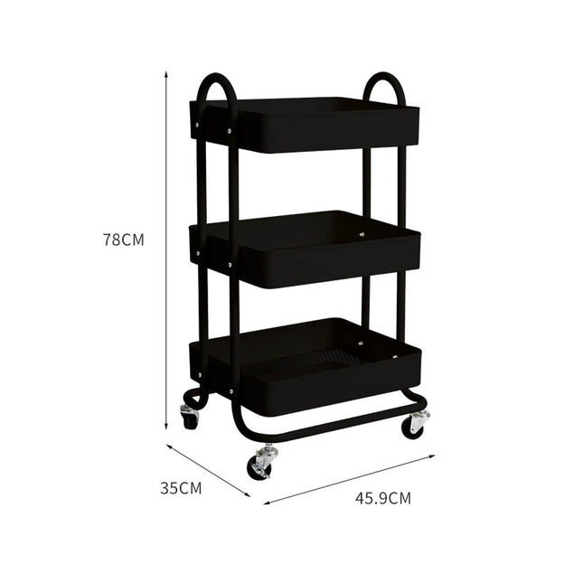 Levede 3 Tiers Kitchen Trolley Cart Black-1973193876663570434