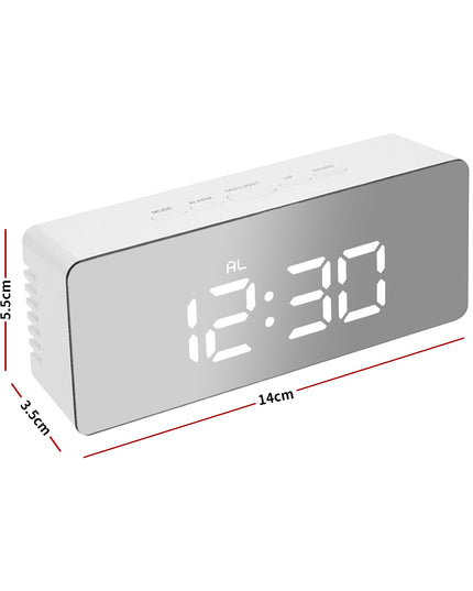 Alarm Clock Digital Led Mirror Desk Silver-1973193872133722114