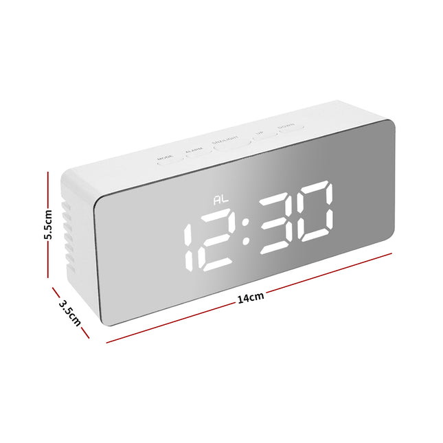 Alarm Clock Digital Led Mirror Desk Silver-1973193872133722114
