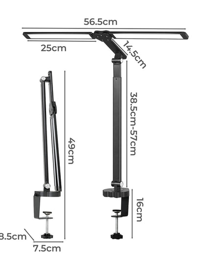Emitto Double Head LED Desk Lamp Dimmable With Clamp-1973193534492250114