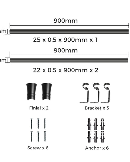 Marlow Black Curtain Rod Steel Quiet Rail Pole Pommel Set Extendable-1973193447833735170