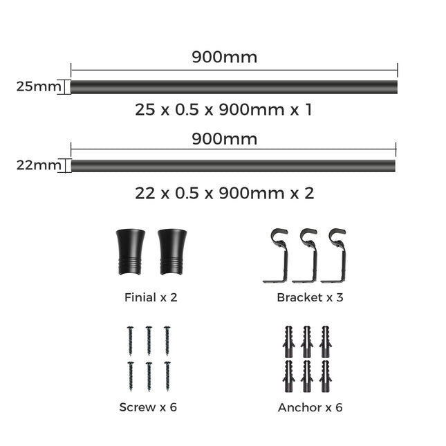 Marlow Black Curtain Rod Steel Quiet Rail Pole Pommel Set Extendable-1973193447833735170
