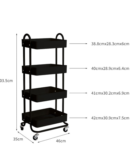 Levede 4 Tiers Kitchen Trolley Cart Black-1973193877439516674