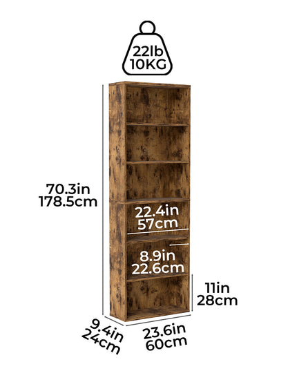 Levede 6 Tier Book Shelf Adjustable Shelves Walnut-1984023719512772610