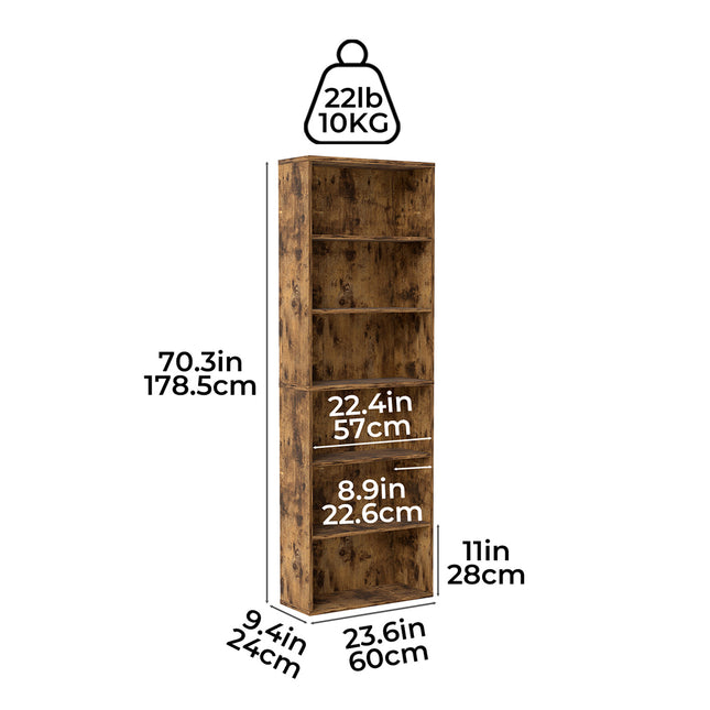 Levede 6 Tier Book Shelf Adjustable Shelves Walnut-1984023719512772610