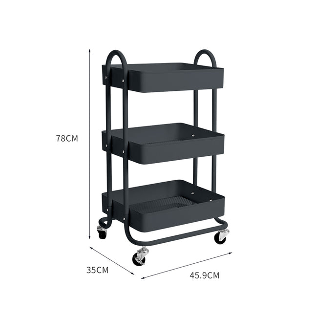 Levede 3 Tiers Kitchen Trolley Cart Grey-1973193876848119810