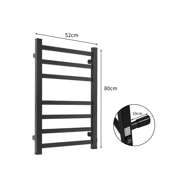 Heated Towel Rail Warmer Rack Wall Mounted Black-1973193892169912322