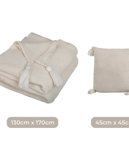 DreamZ Knitting Throw Blanket Cushion Beige-1973194038228160514