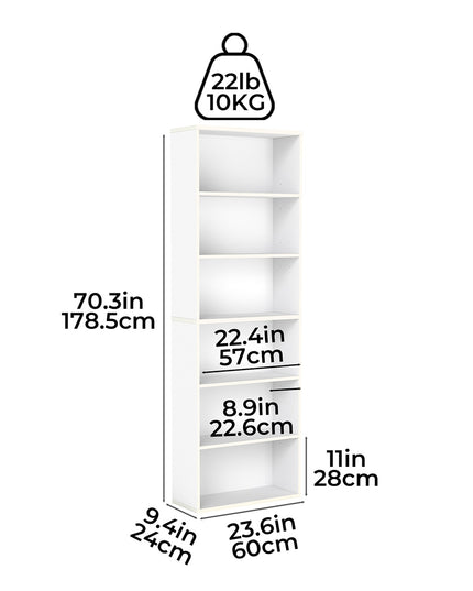 Levede 6 Tier Book Shelf Adjustable Shelves White-1984023719693127682