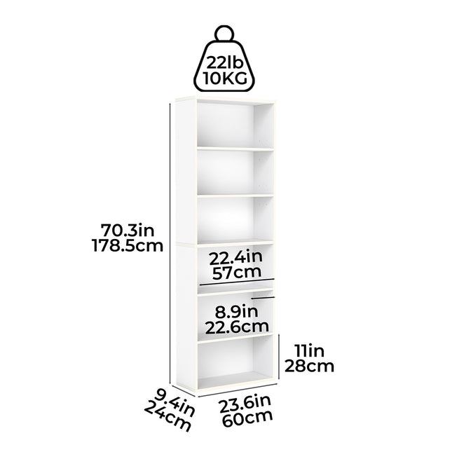Levede 6 Tier Book Shelf Adjustable Shelves White-1984023719693127682