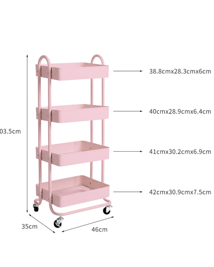 Levede 4 Tiers Kitchen Trolley Cart Pink-1973193877636648962