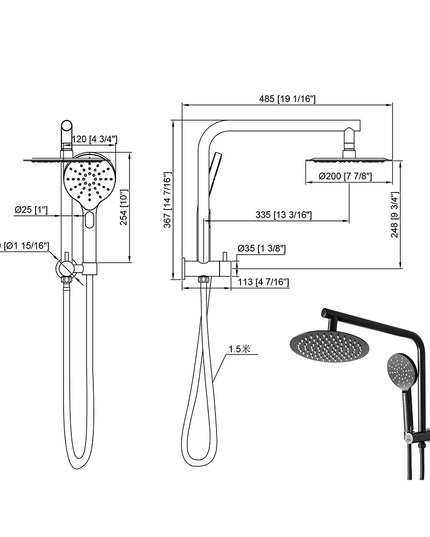 Shower Head High Pressure Set Rain Round Black-1975420484585656322