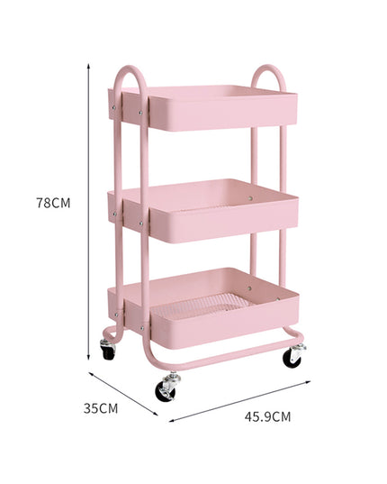 Levede 3 Tiers Kitchen Trolley Cart Pink-1973193877036863490
