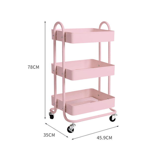 Levede 3 Tiers Kitchen Trolley Cart Pink-1973193877036863490