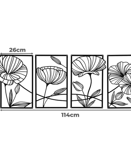 Yezi Metal Wall Art 4Pcs Floral Minimalist Line Decor-1973193531543654402